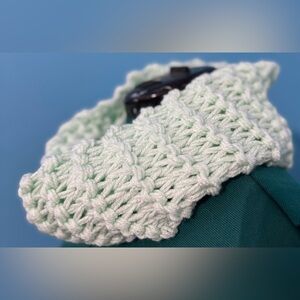 Handmade Hand Crafted Knit infinity scarf sparkly mint green